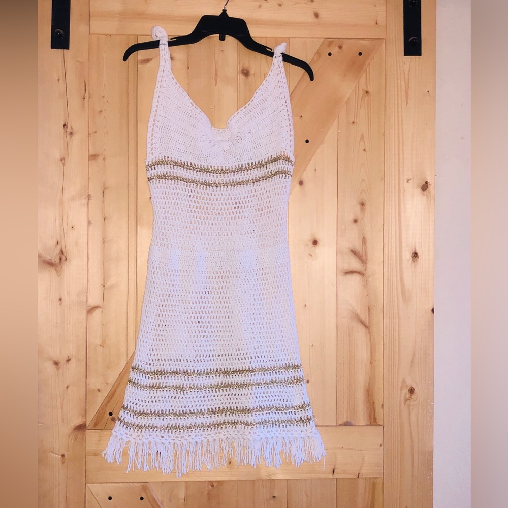 Surf Gypsy metallic gold thread crochet festival Dress
